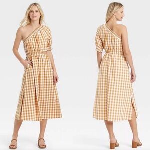 Who What Wear one shoulder gingham cut out‎ dress sz XL